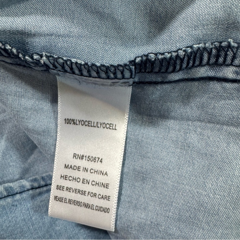 Billy T Long Sleeve Chambray Dress Roll Tab Sleeve Blue - Picture 4 of 7